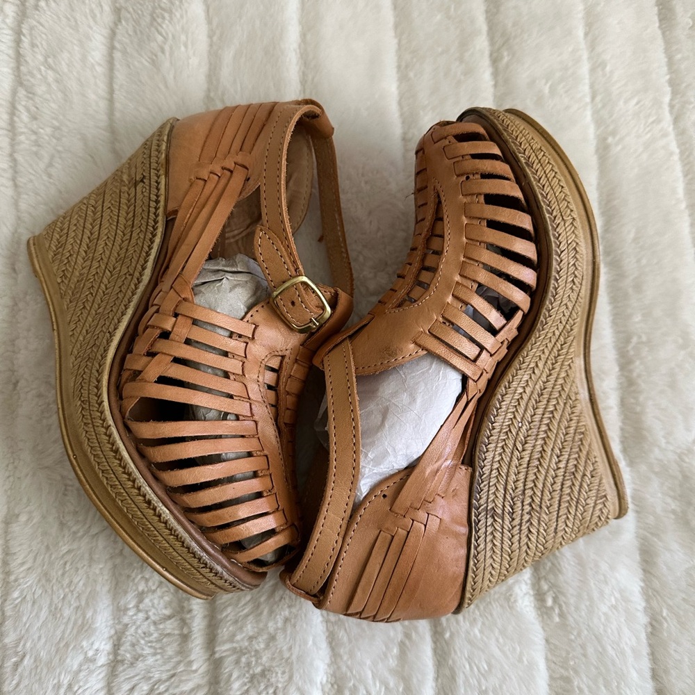 Artisan Chic Tan Woven Genuine Leather Huarache Wedge Sandal✨Hecho en México